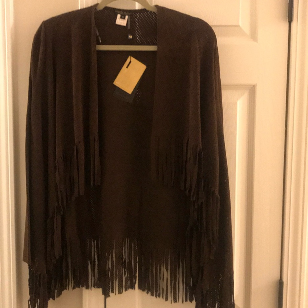 NWT Alberto Makali Chocolate Fringe Microsuede Jacket
